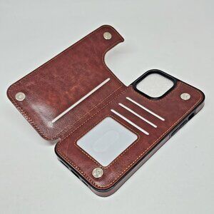 PU Leather Wallet Card Holding Case Cover for iPhone 13 Pro Max 6.5" BROWN
